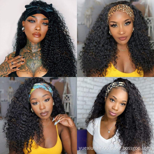 High Grade wholesale Natural 100% brazilian human Natural raw virgin straight kinky curly hair headband Wigs for black women